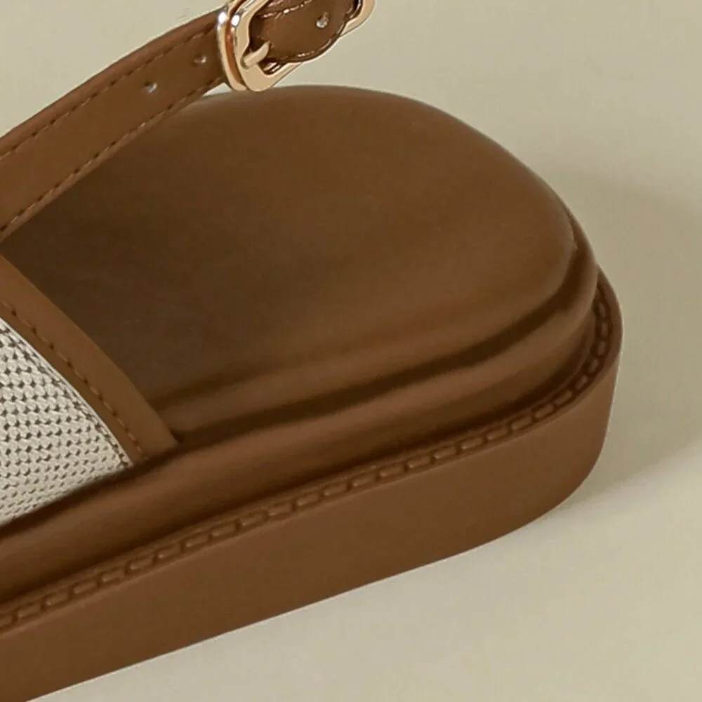 Brown Bohemian Women's Thick Sole Strap Buckle Sandals